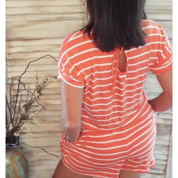 Striped Romper Shorts Pockets Keyhole Elastic Waist 2020 - Picture 4 of 6